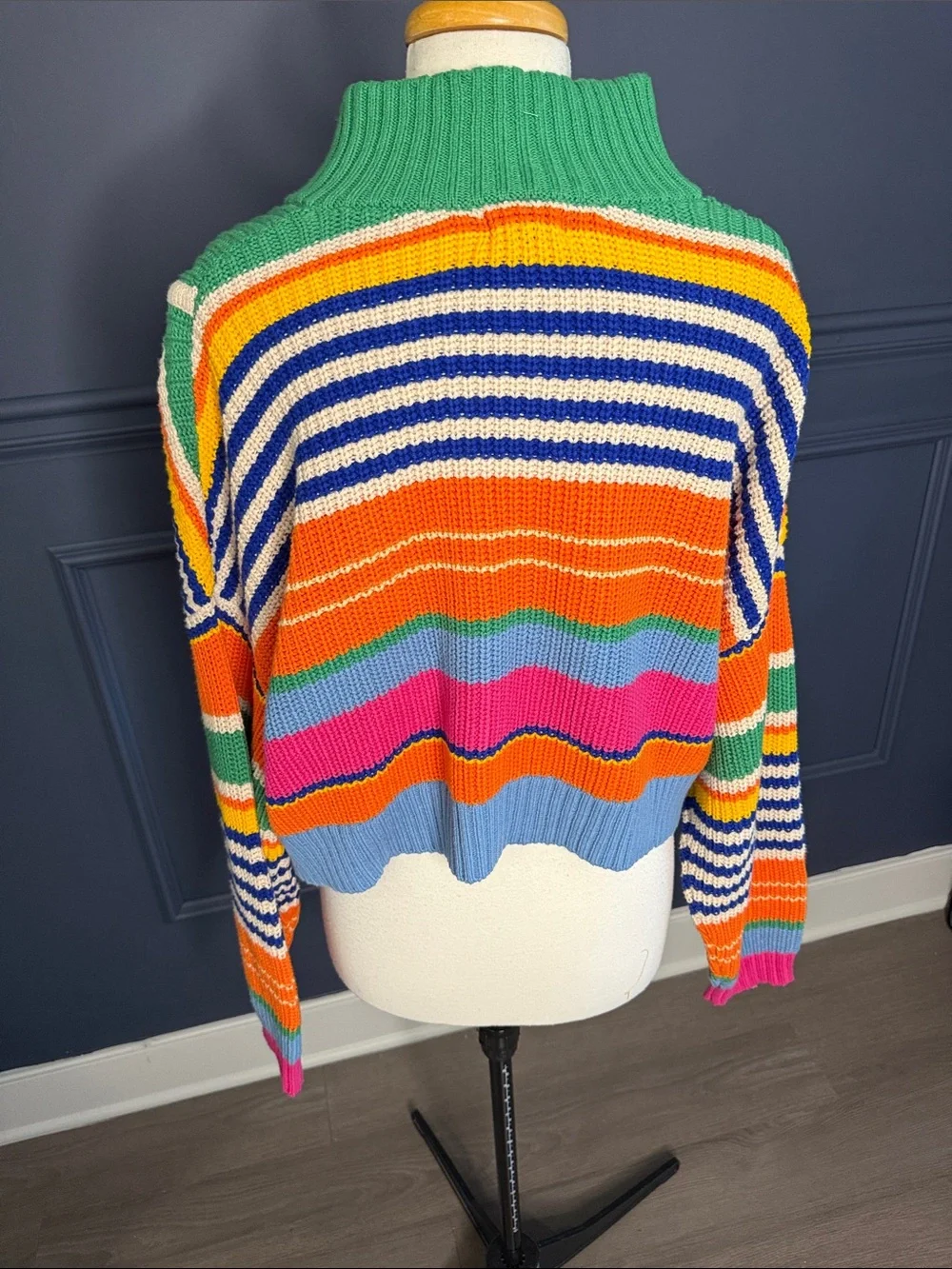 Colorblock Stripe Half-Zip Women's Sweater - Green, Orange, Pink, Blue